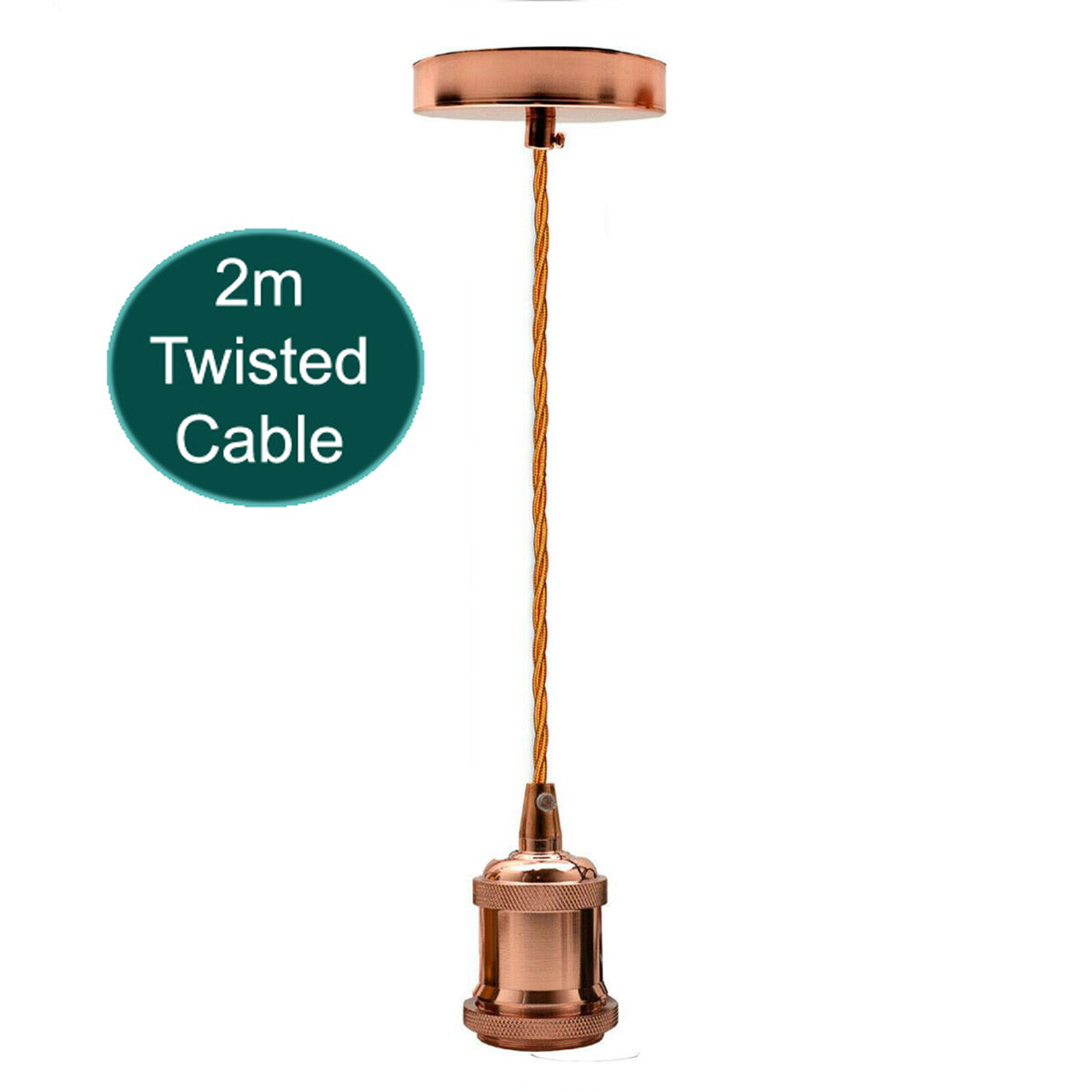 lamp holder  2m Twisted Cable E27 Base Rose Gold Holder Pendant electricalsone UK Ltd