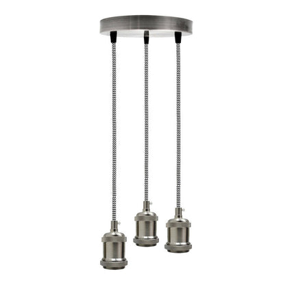 E27 bulb holder satin nickel 3-core braided fabric flex 90cm adjustable