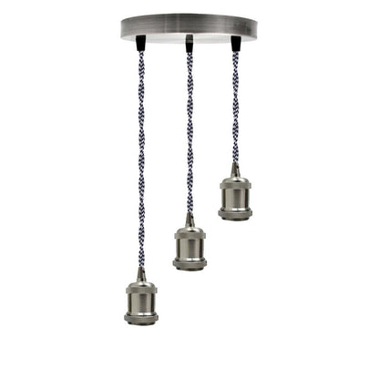 Satin nickel pendant lamp holder 3-head E27 LED Edison bulb optional