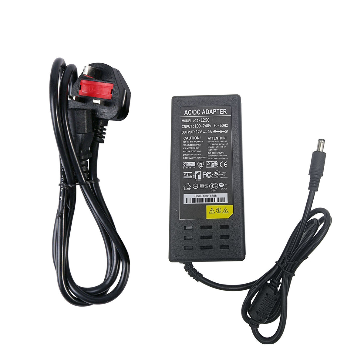12V 5A 60W power supply adapter for 3528 5050 LED strip lights.