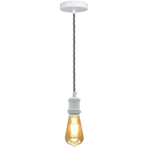 pendants lights 2m Grey Twisted Cable E27 Base Pendant White Holder electricalsone UK Ltd