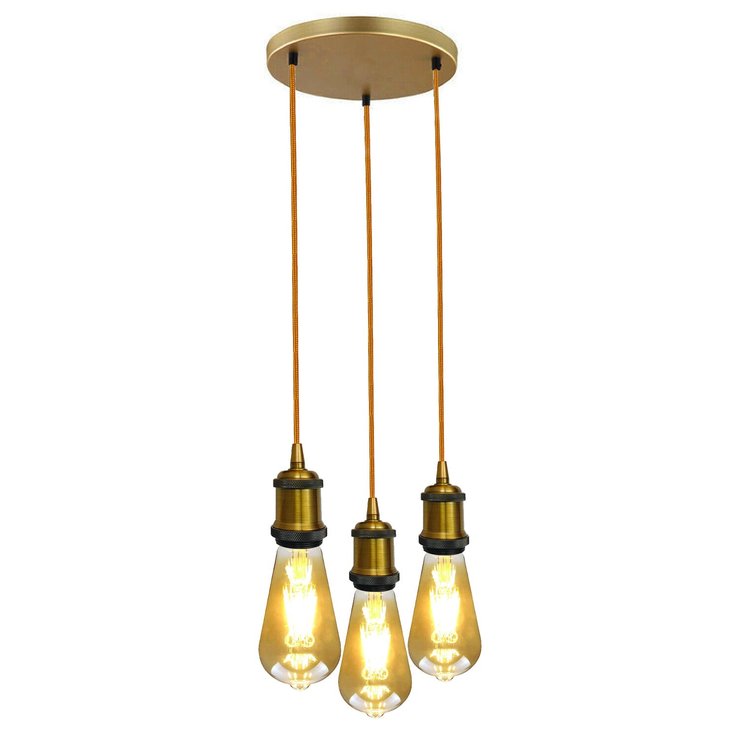 Yellow Brass 3 Head Pendant Lamp Holder