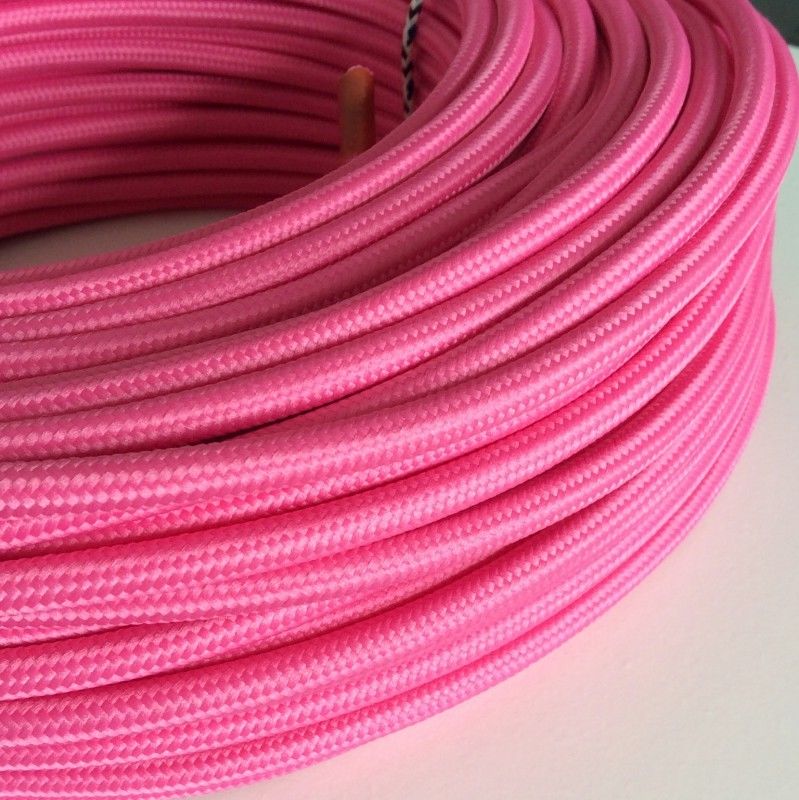 2 Core Round Vintage Lighting Fabric Cable Braided Flex Pink 