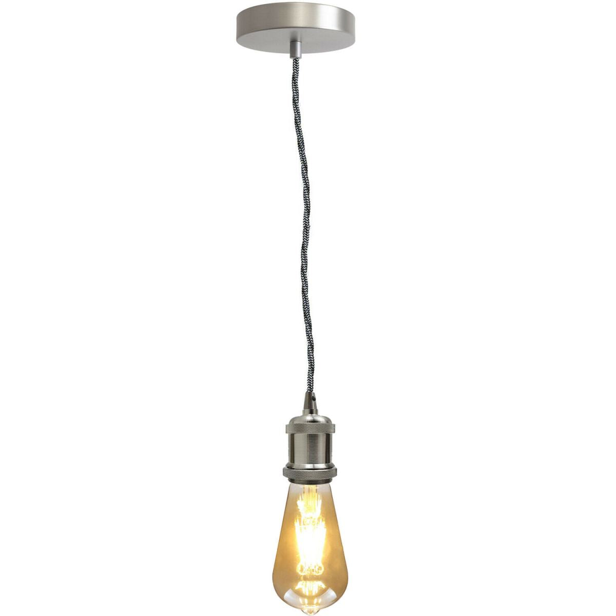 pendant light holder l Pendant Holder 2m Black & White Twisted Cable E27 Base Satin Nickel Pendant Holder  electricalsone UK Ltd