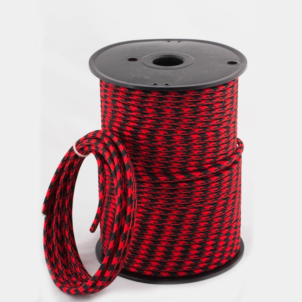 3 Core Fabric Light Cable Covered Wire Lighting Flex Red+Black Hundstooth
