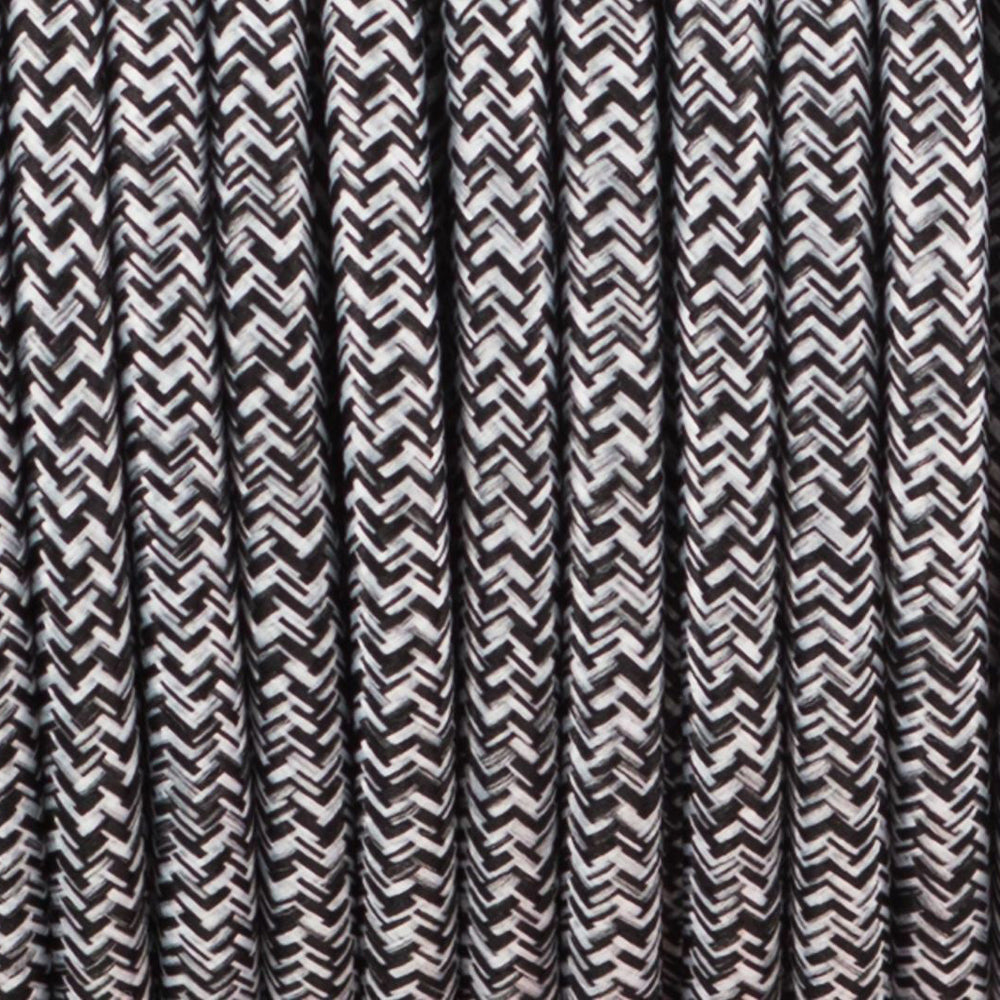 3 core Round Vintage Braided Fabric Black+White+Grey Multi Tweed Coloured Cable Flex 0.75mm
