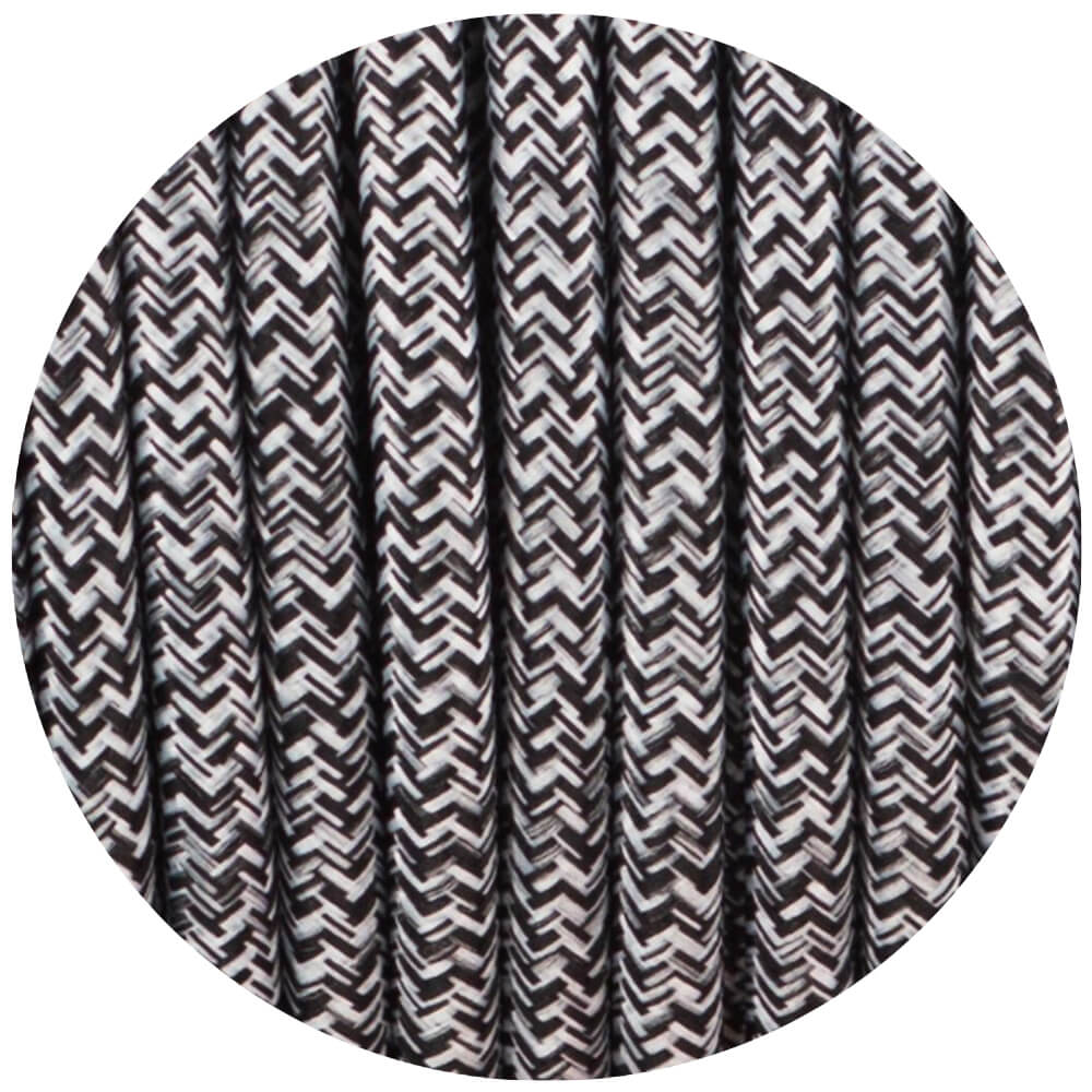 3 core Round Vintage Braided Fabric Black+White+Grey Multi Tweed Coloured Cable Flex 0.75mm