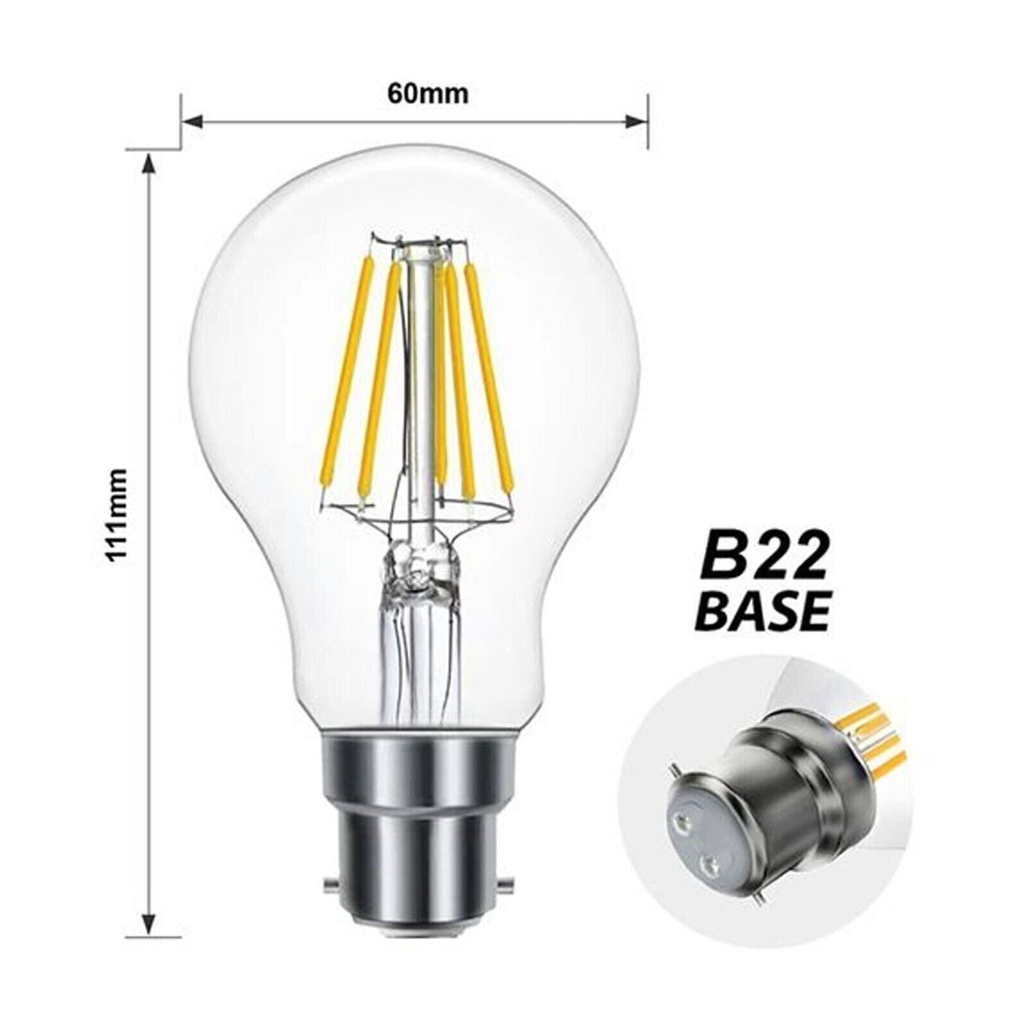 Vintage Industrial LED A60 B22 8w Cool White Amber Energy Saving Retro Lamp Bulb