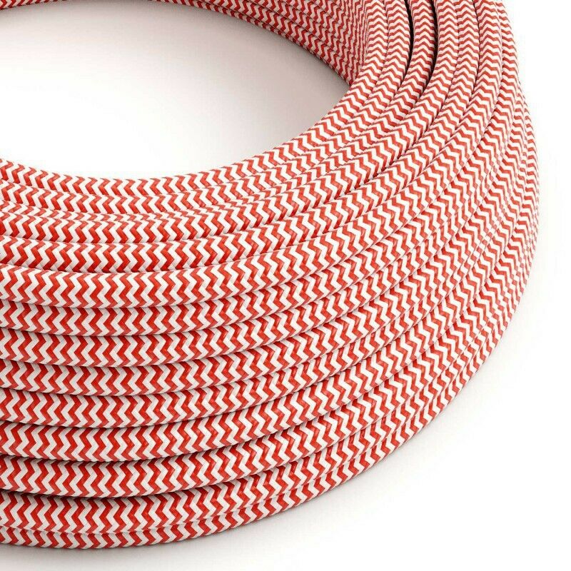 2 Core Round Red & White Vintage Italian Braided Fabric Cable Flex 0.75mm UK