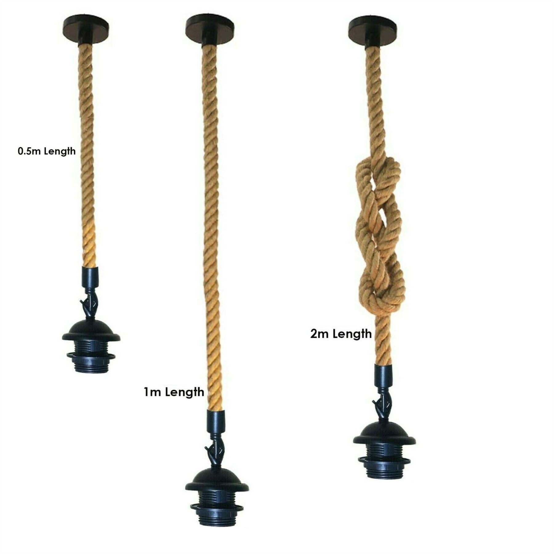 Vintage E27 pendant light holder with durable hemp rope design