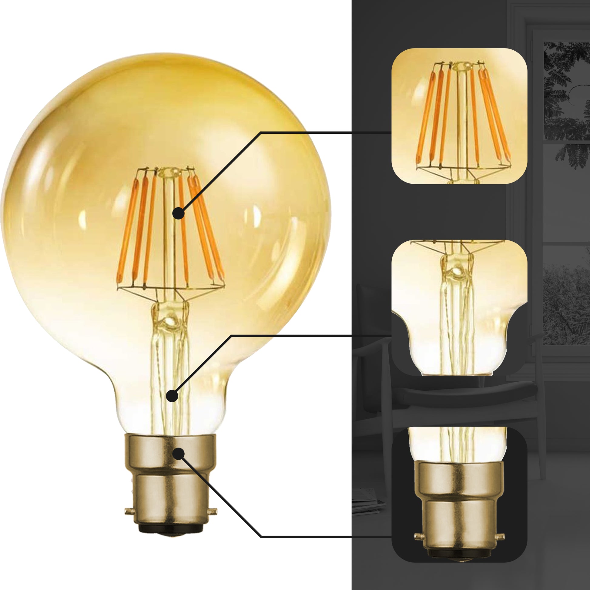 B22 bulb ensures a secure fit and easy installation.